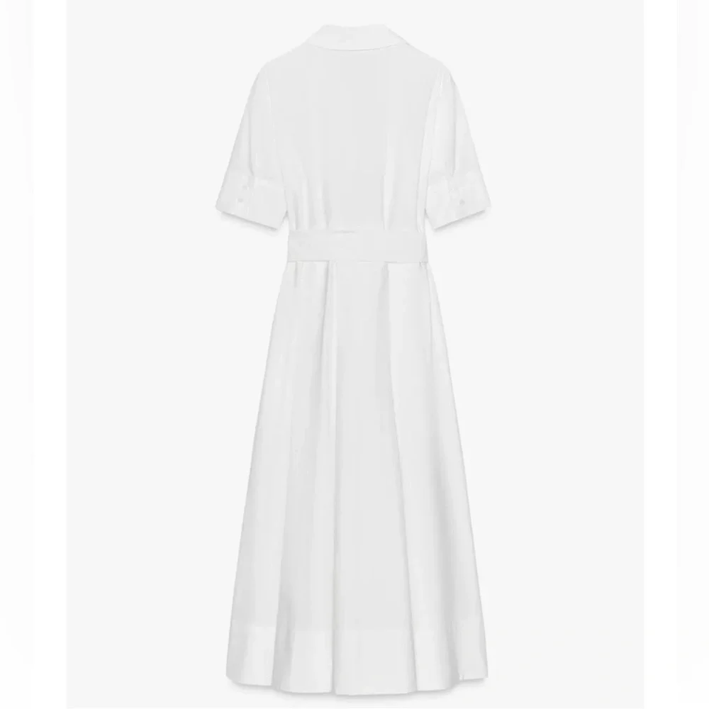 Zara Ivory Midi Shirt Dress with Waist Tie - Picture 7 of 13